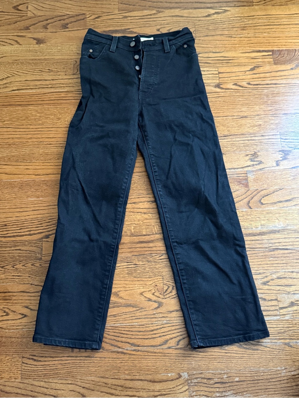 Levi's Black Straight-Leg High-Rise Jeans with Button Fly